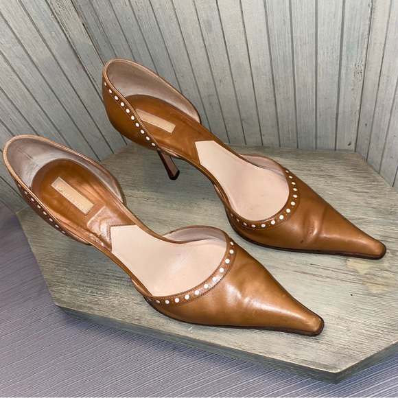 Michael Kors Caramel Leather Pointed Toe Heels Made in Italy 10M - Picture 2 of 9